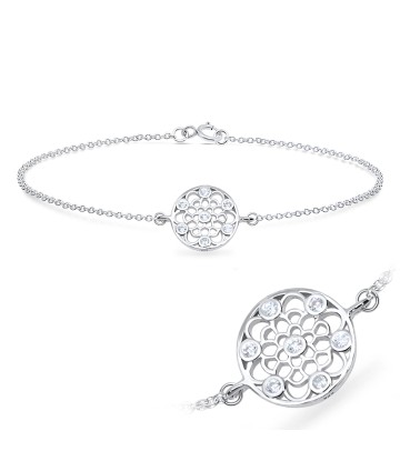 Gorgeous Floral Carving with CZ Silver Bracelet BRS-618